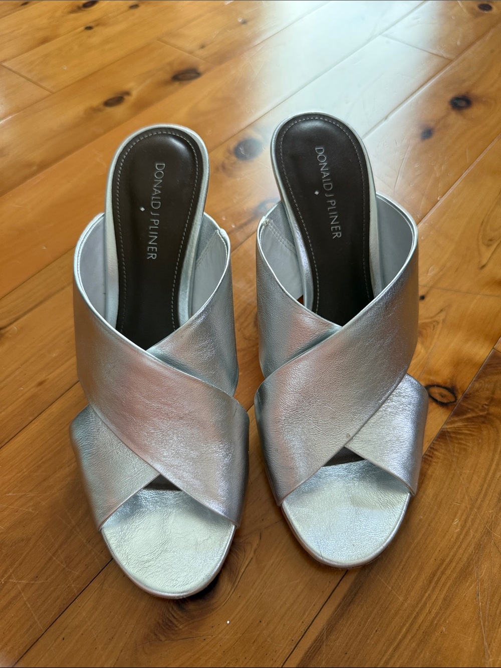 Donald J. Pliner Silver Crisscross Slide Sandals